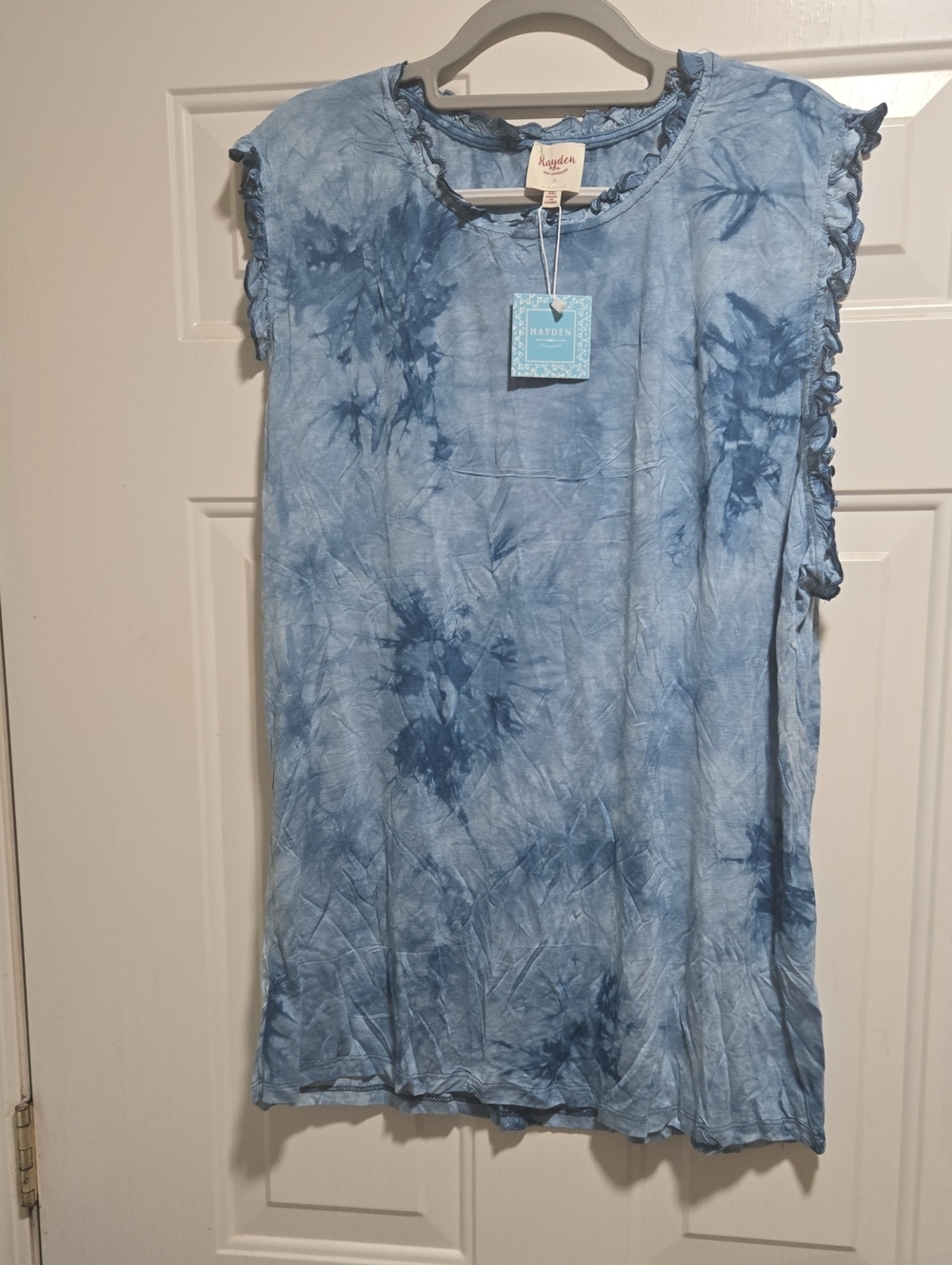 Hayden Blue Tie-Dye Ruffle-Trim Tank